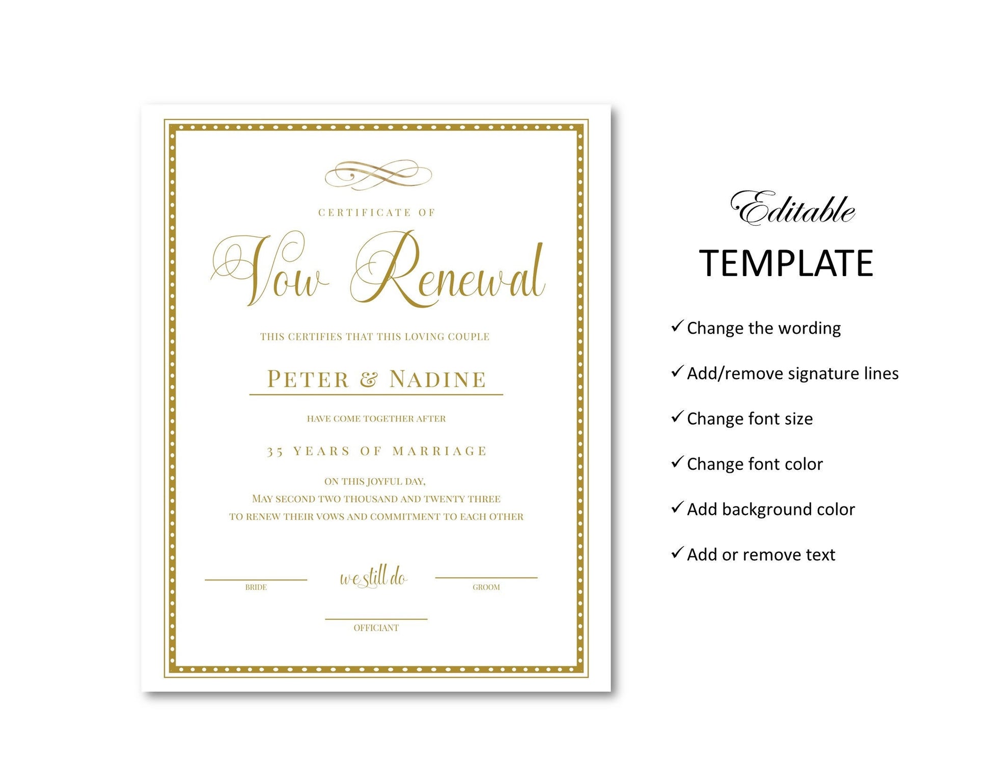 Vows Renewal Certificate Template - Digital Doc Inc