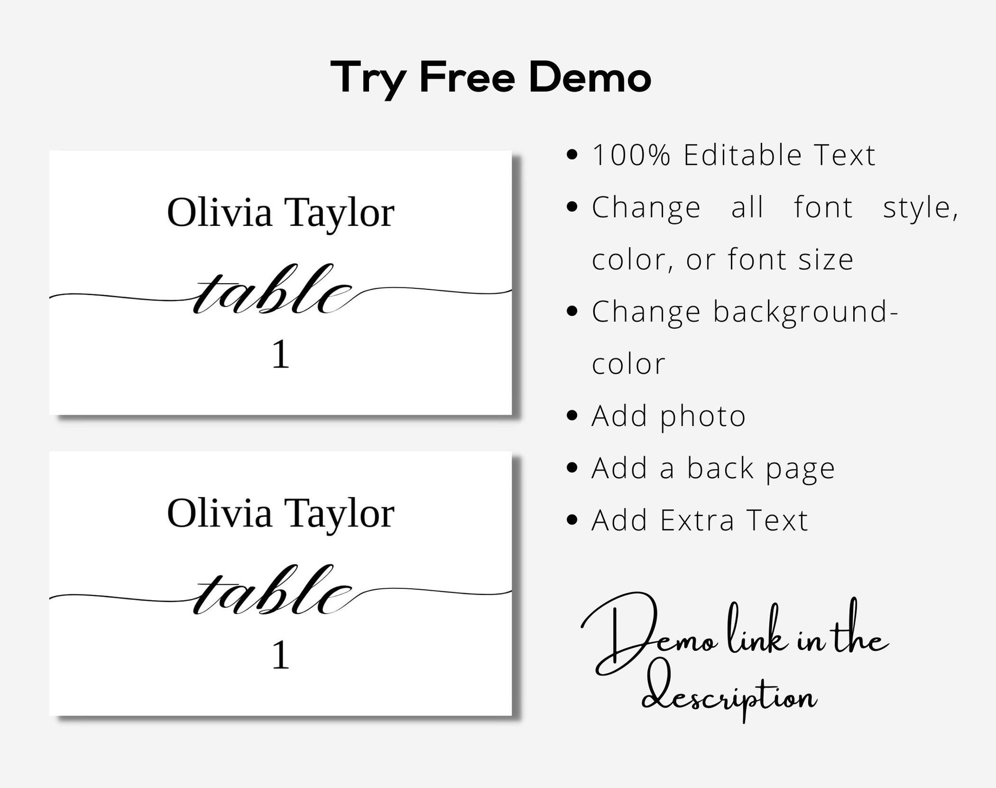 Elegant Wedding Place Cards Template - Digital Doc Inc