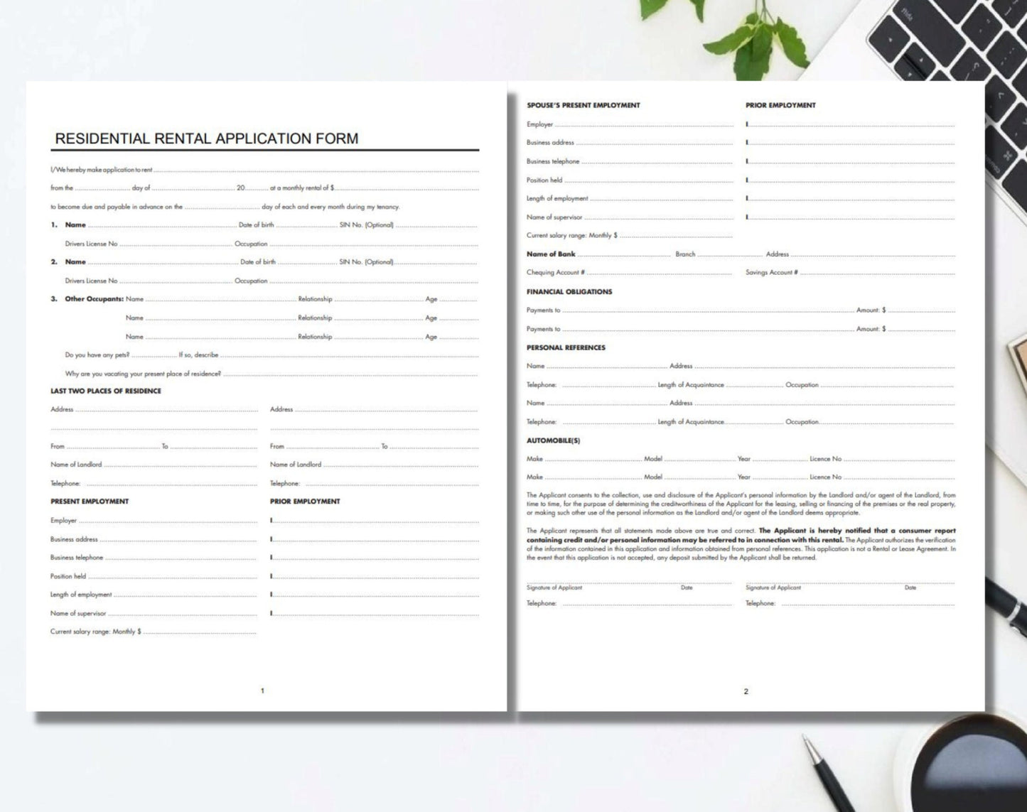 Rental Leasing Application Form