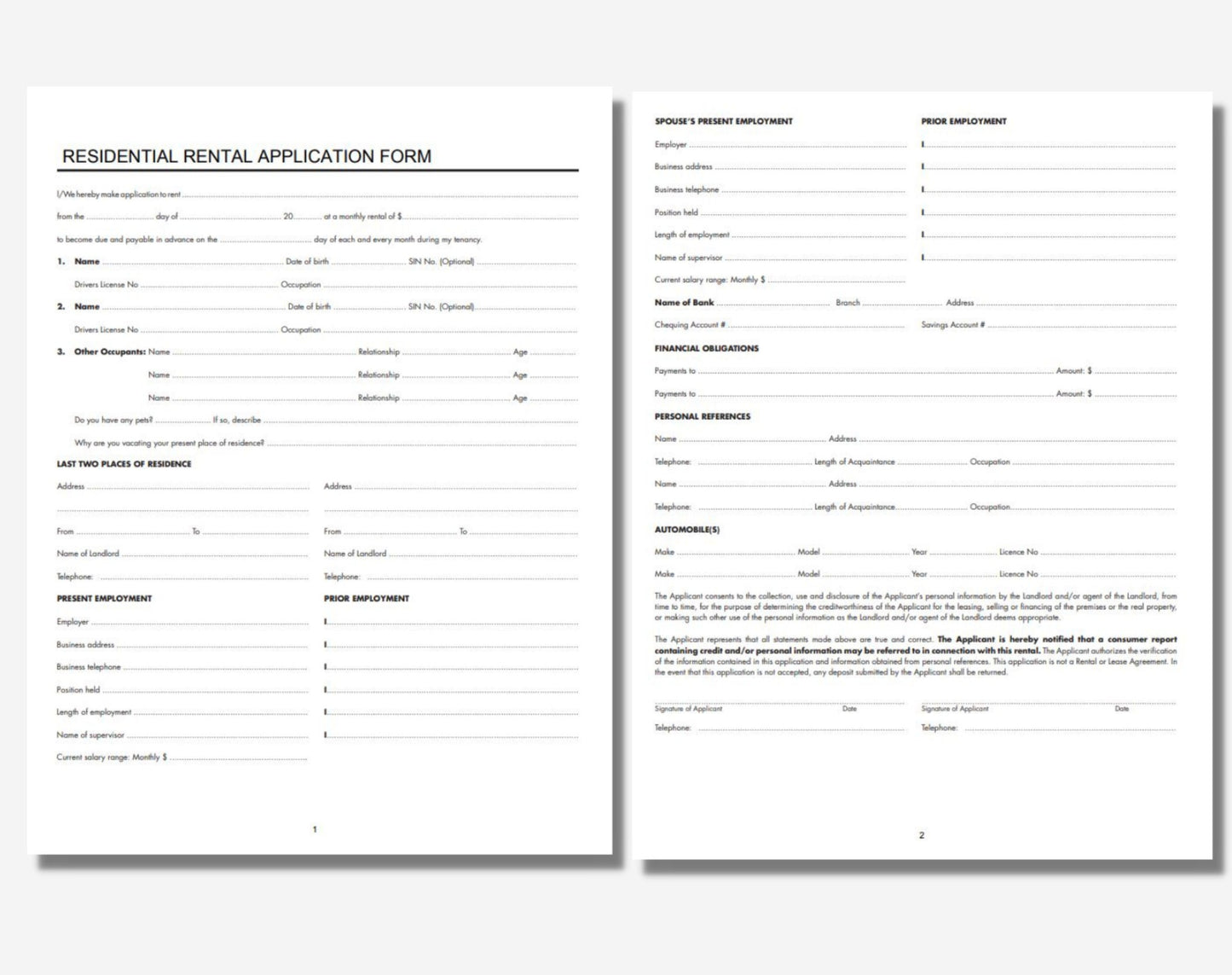 Rental Leasing Application Form