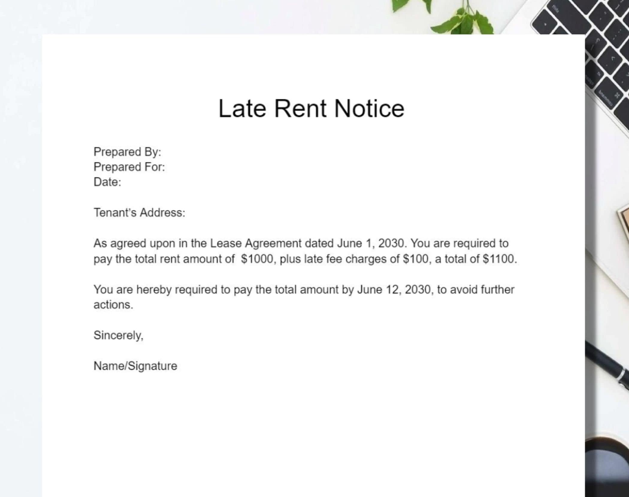 Late Rent Notice Template – Digital Doc Inc