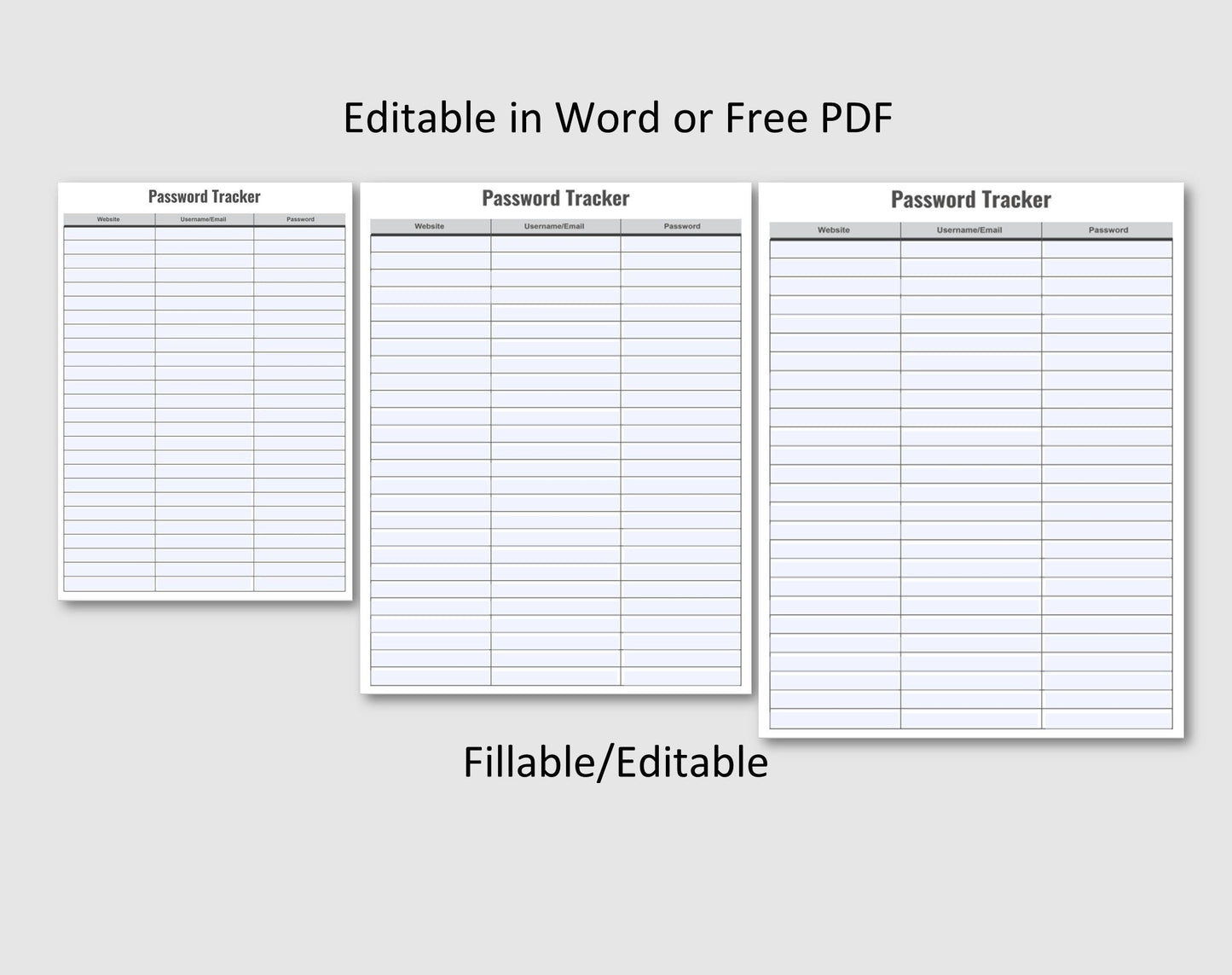 Printable Password Tracker