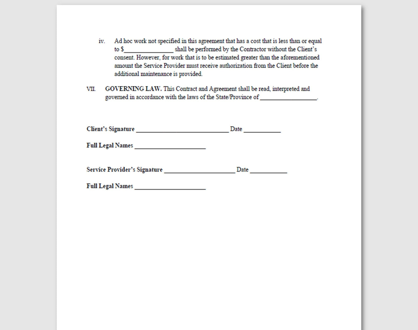 Lawn Care Agreement, Service Contract