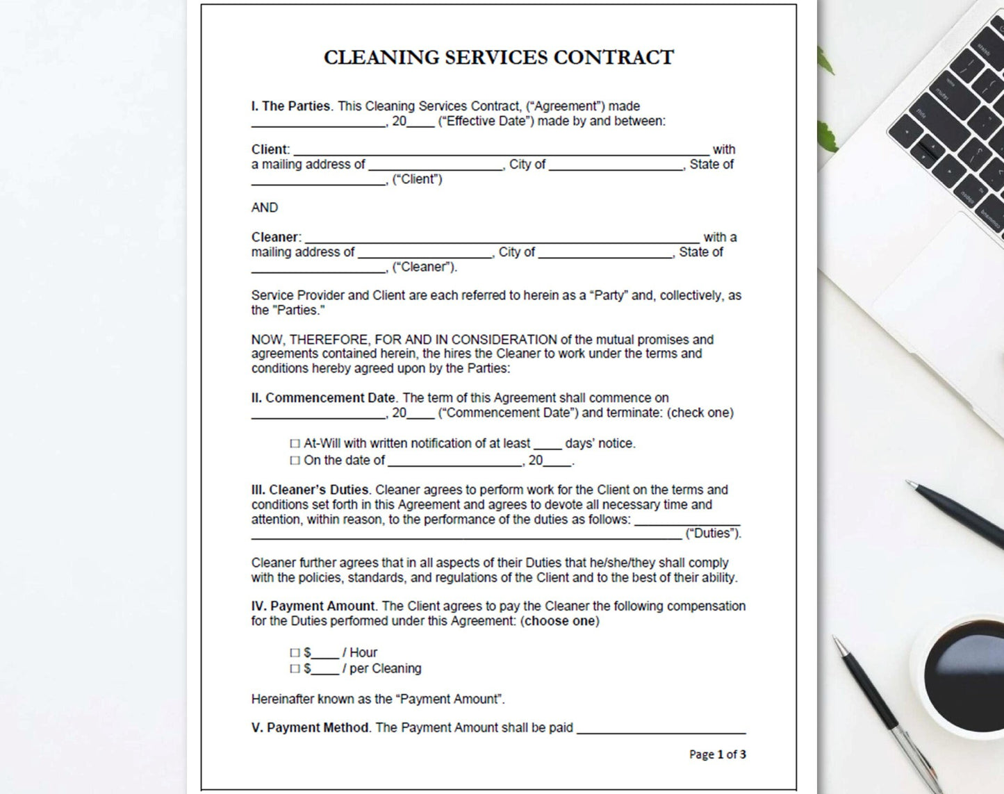 Cleaning Services Contract Agreement