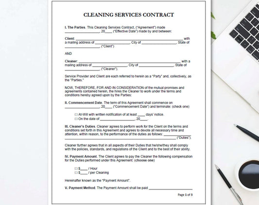 Cleaning Services Contract Agreement