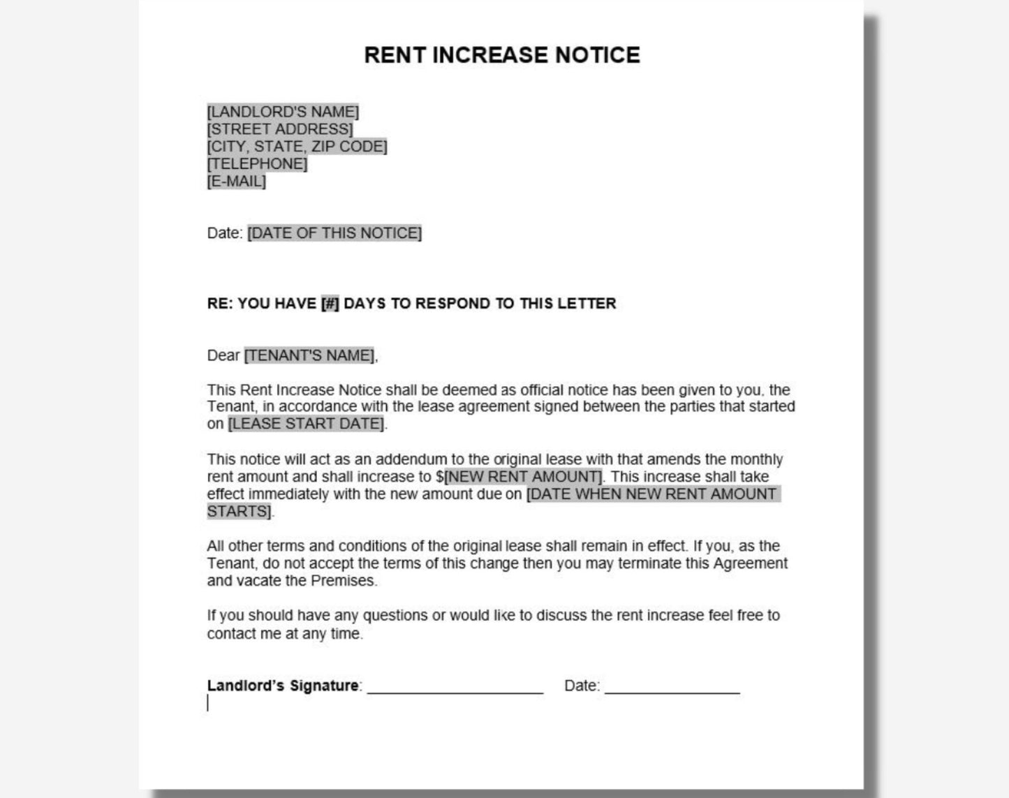 Rental Increase Notice