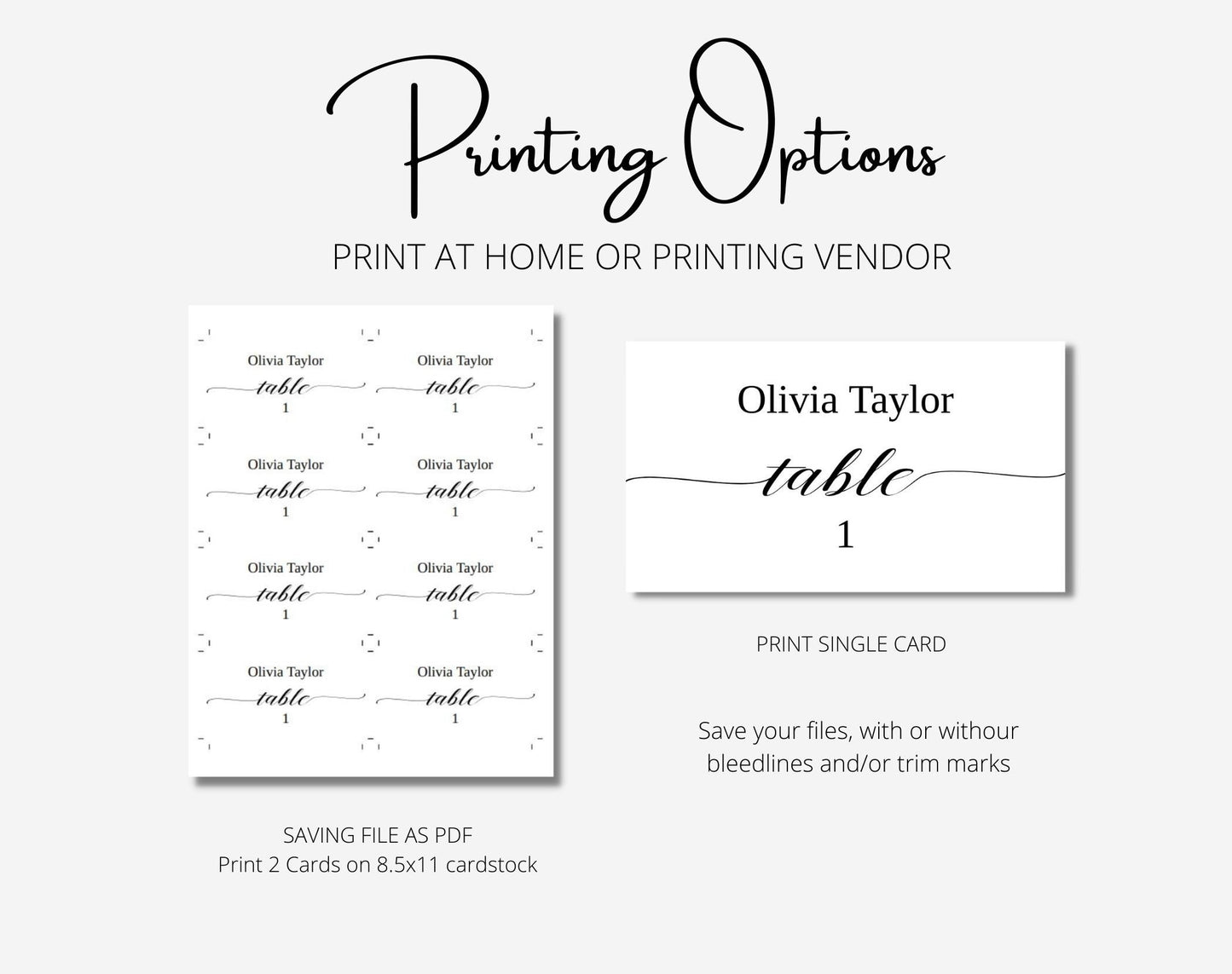 Elegant Wedding Place Cards Template - Digital Doc Inc