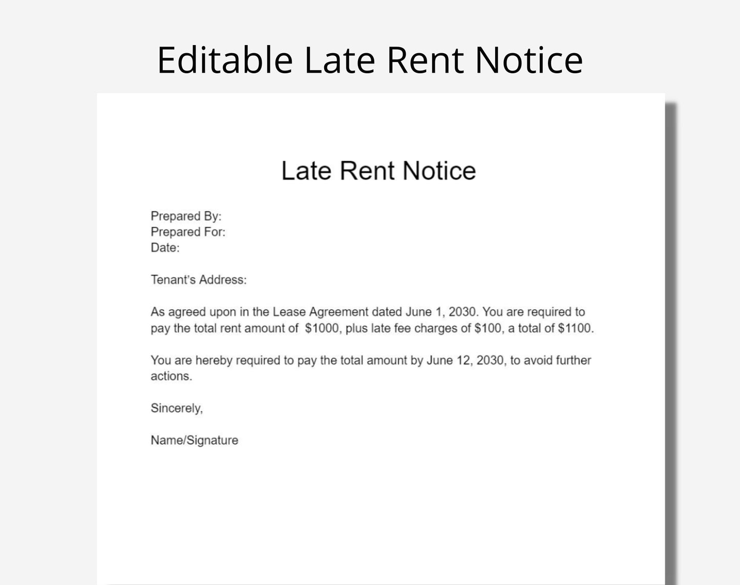 Late Rent Notice Template