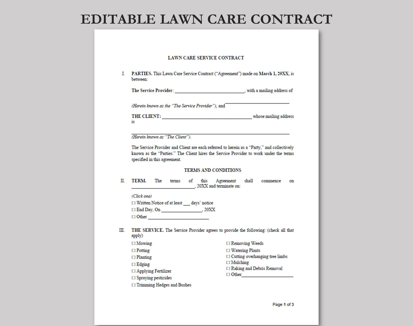 Lawn Care Agreement, Service Contract