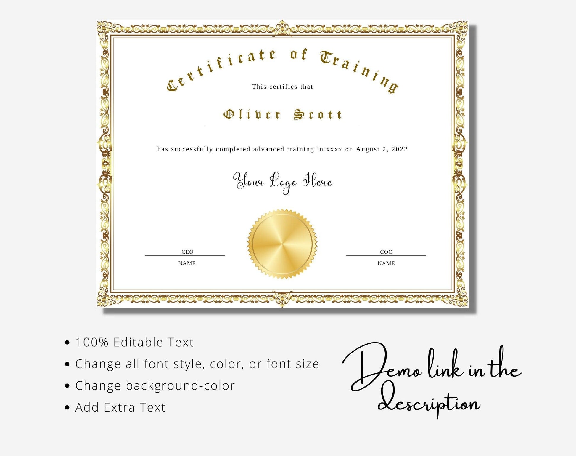 Certificate of Completion Template - Digital Doc Inc