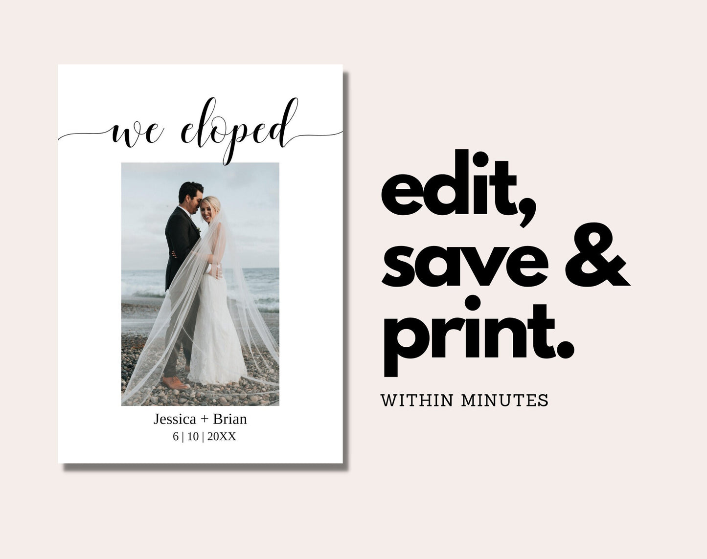 We Eloped Modern Wedding Announcement - Digital Doc Inc