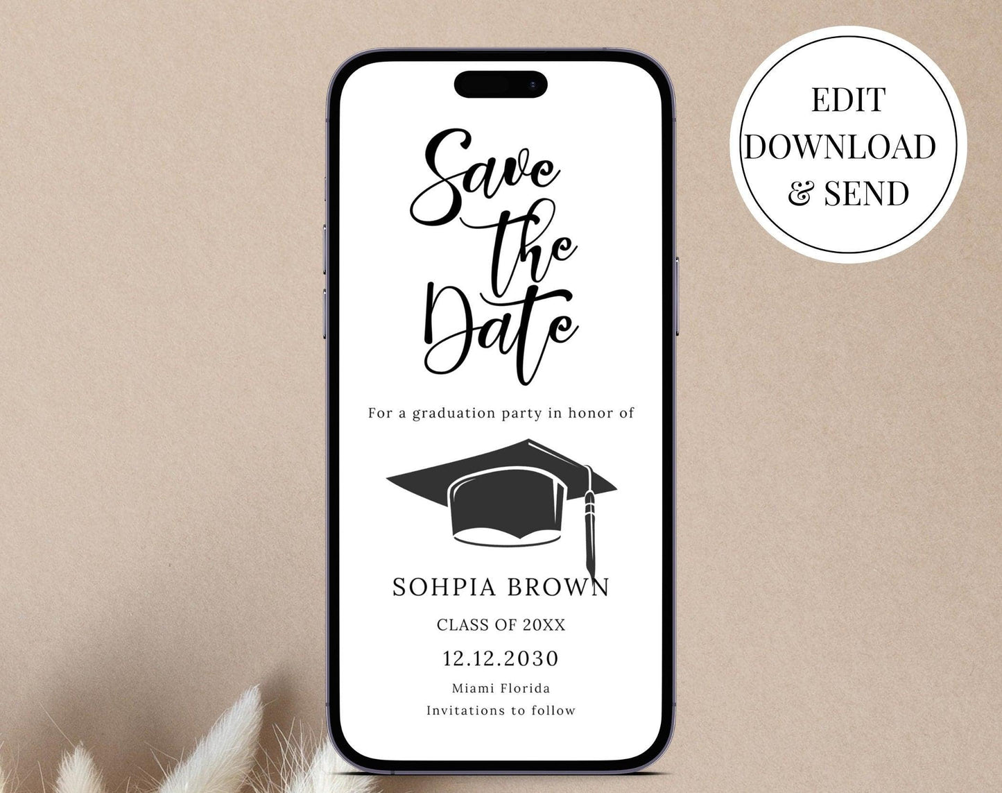 Graduation Save the Date Phone Text Invite - Digital Doc Inc