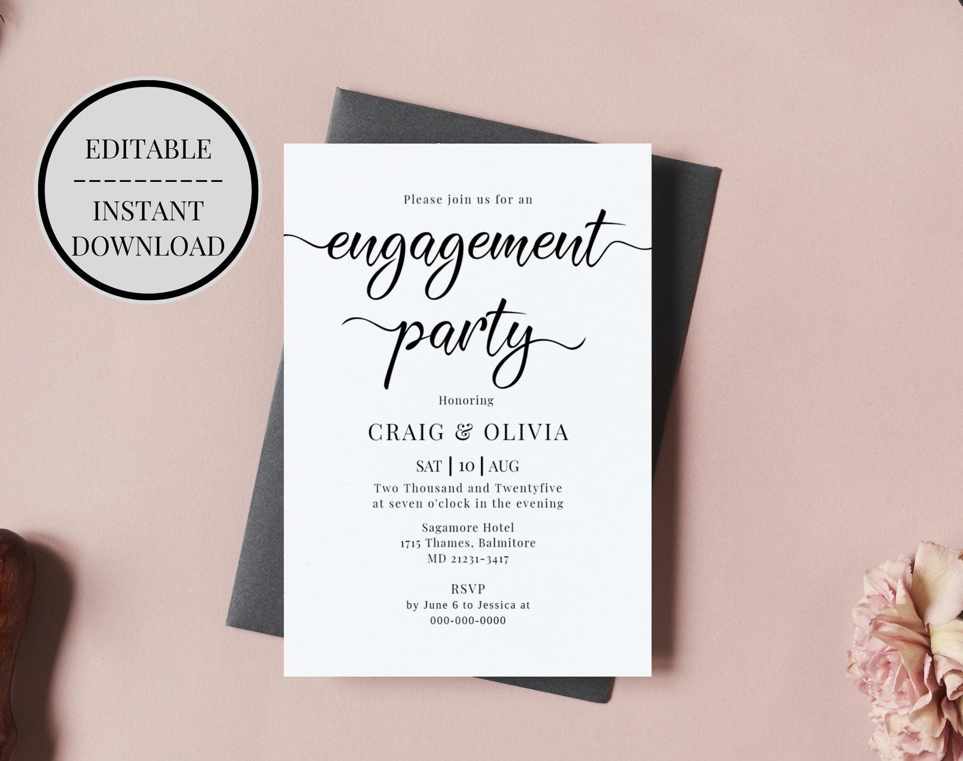 Elegant calligraphy engagement party invitation - Digital Doc Inc