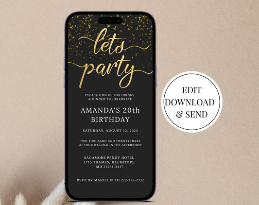 Black Gold Glitter WhatsApp Invitation Template - Digital Doc Inc