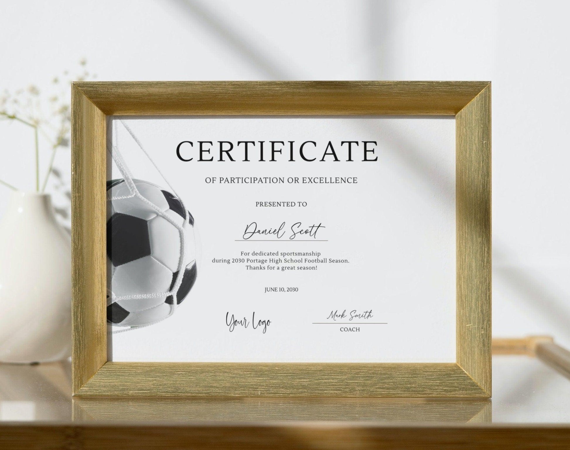 Football Award Certificate Template - Digital Doc Inc