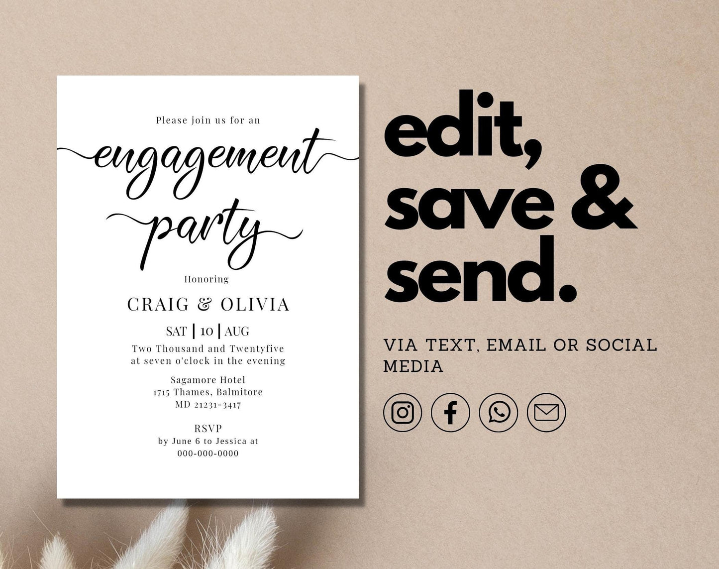 Elegant calligraphy engagement party invitation - Digital Doc Inc