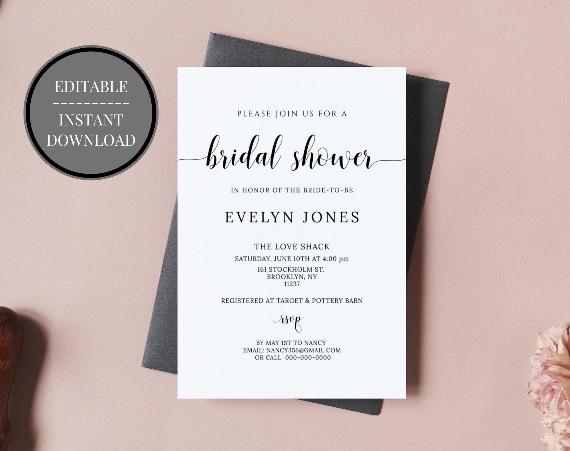 Minimalist Bridal Shower Invitation Template - Digital Doc Inc