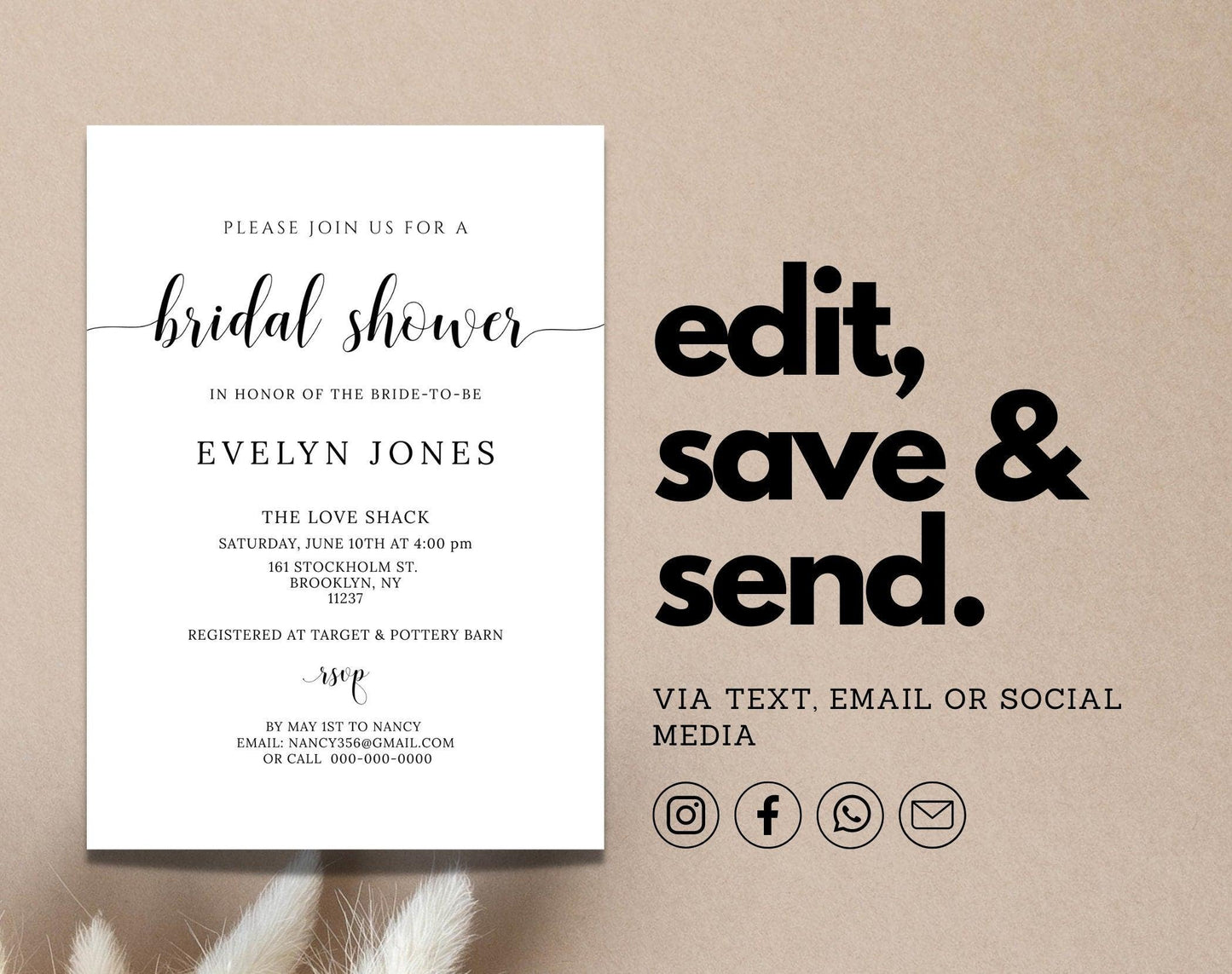 Minimalist Bridal Shower Invitation Template - Digital Doc Inc