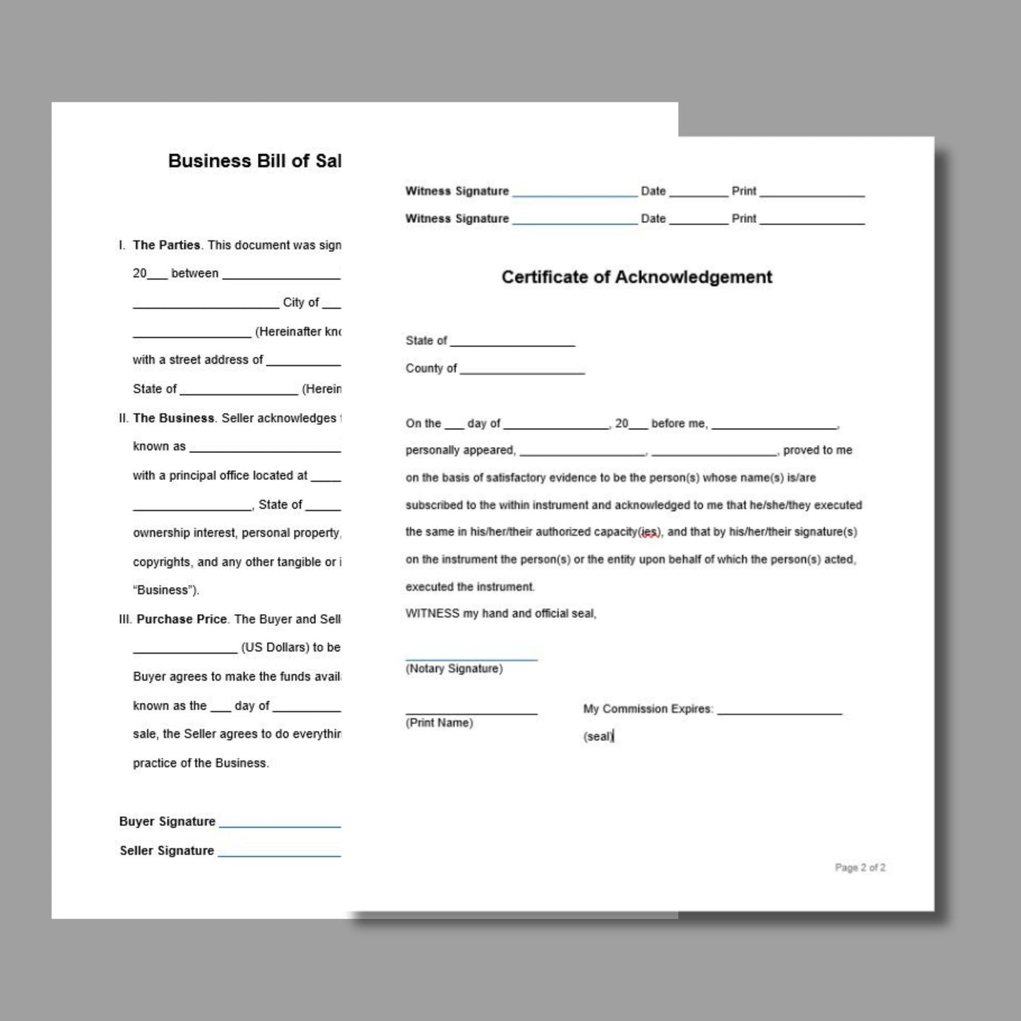 Business Bill of Sale Form