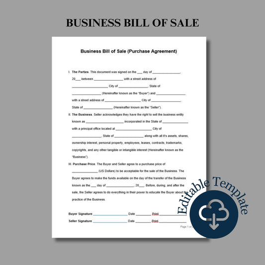 Business Bill of Sale Form