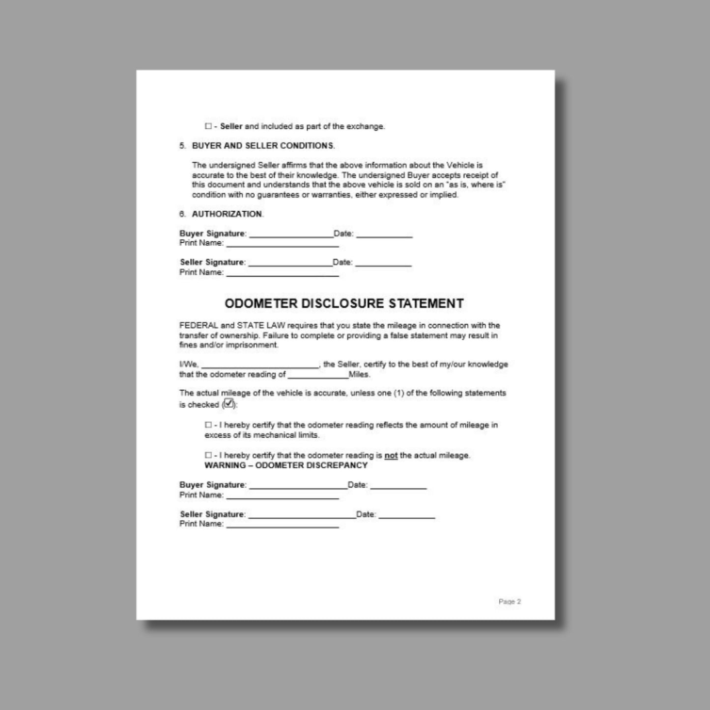 Motor Vehicle Bill of Sale Form Template